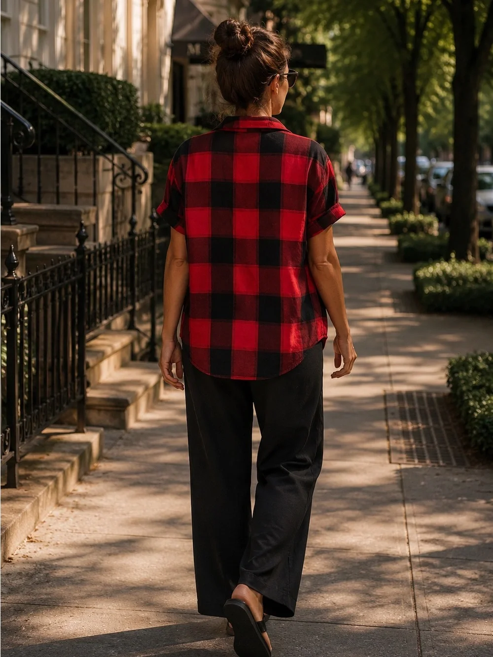Victoria’s Secret Plaid Pajama Top XS Red Black Buffalo Check Sleep Shirt